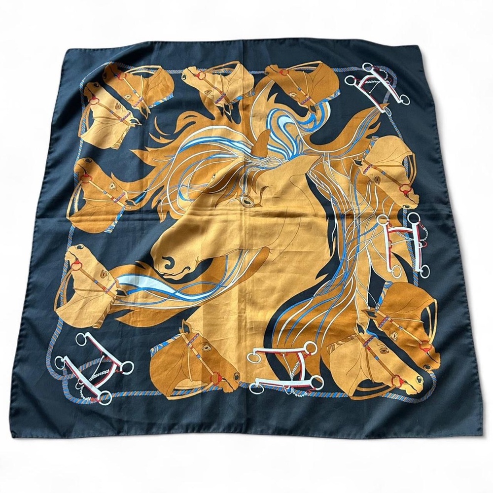 Vintage y2k 90s 100% silk vintage horse Hermes scarf shawl  30x30 inches  Luxury